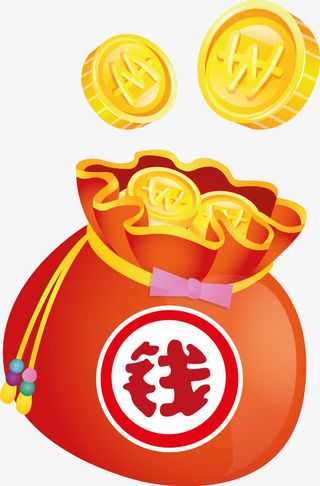 红色新年钱币钱袋免抠