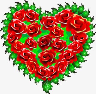 手绘绿叶红色玫瑰心形免抠