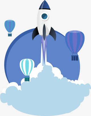 卡通简约彩色飞艇火箭装饰设计免抠