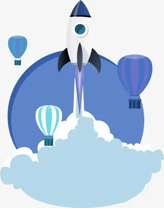 卡通简约彩色飞艇火箭装饰设计免抠