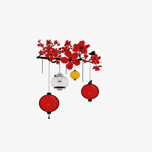 PNG红梅花灯笼免抠