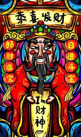 中国风国潮手绘财神背景高清