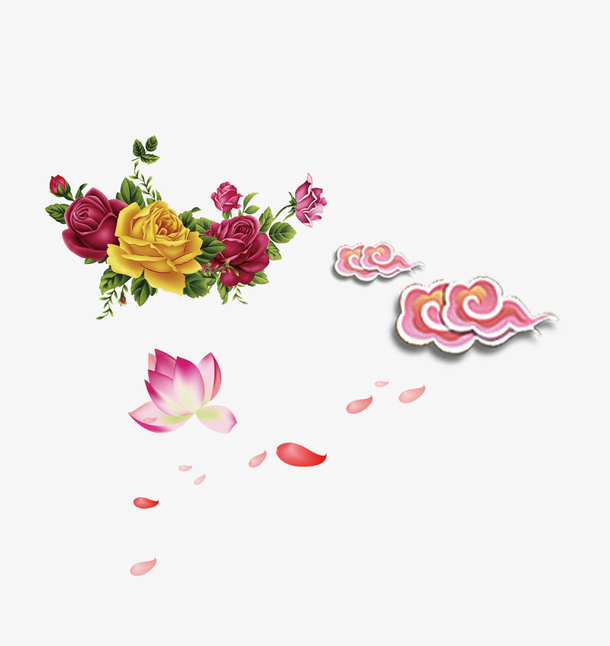 矢量花卉花朵漂浮花瓣祥云免抠