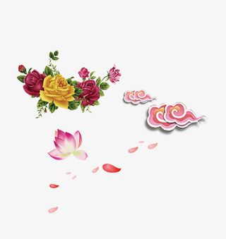 矢量花卉花朵漂浮花瓣祥云免抠