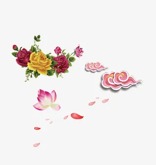 矢量花卉花朵漂浮花瓣祥云免抠