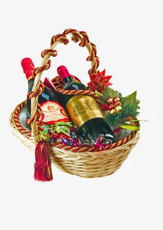 圣诞节花篮红酒高清素材免抠