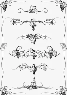 黑色花纹边框葡萄枝免抠