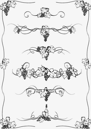 黑色花纹边框葡萄枝免抠