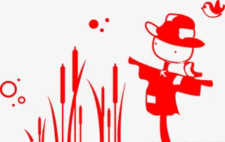 红色卡通稻草人免抠