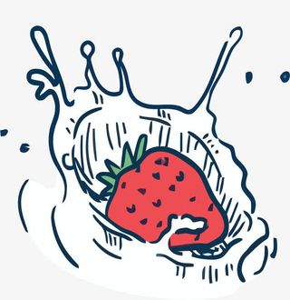 矢量手绘草莓牛奶素材免抠