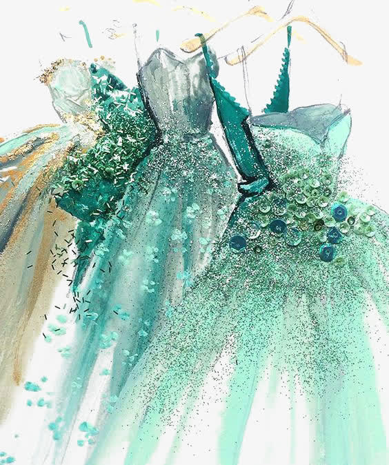 绿色水彩裙子免抠