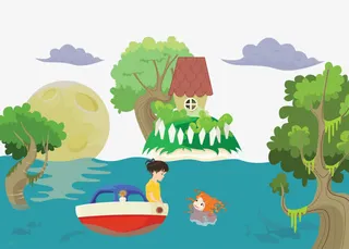 湖上划船小人图案免抠