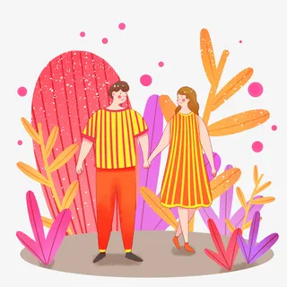 手绘情侣植物元素免抠