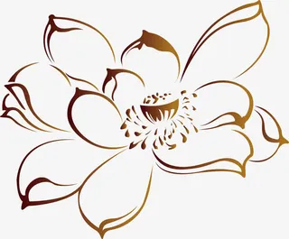 手绘线条荷花矢量图免抠