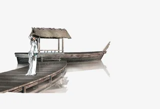 诗人乘船图免抠