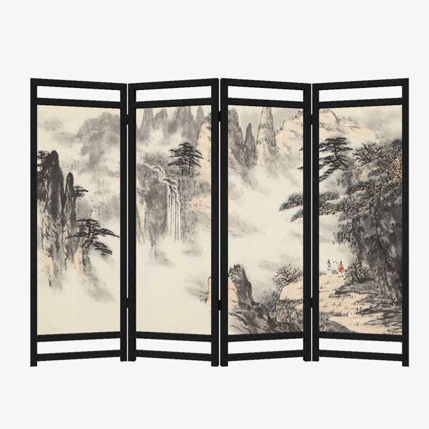 中式屏风中式画中国风复古免抠