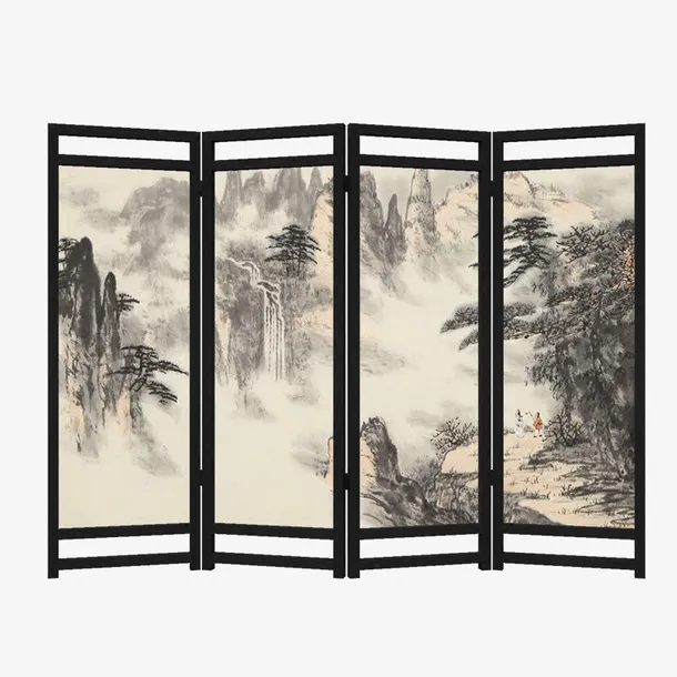 中式屏风中式画中国风复古免抠