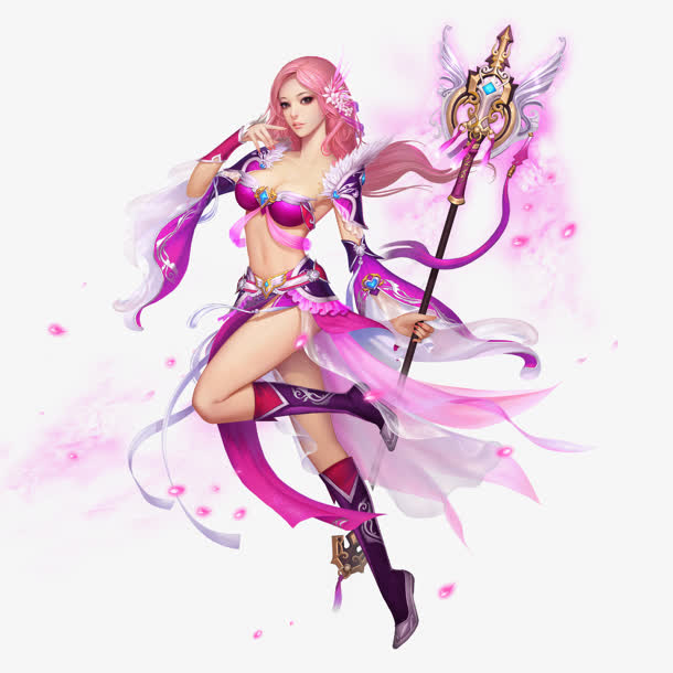 粉色光效游戏女神免抠