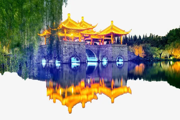 五亭桥夜景免抠