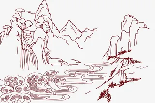 卡通手绘线条山水免抠