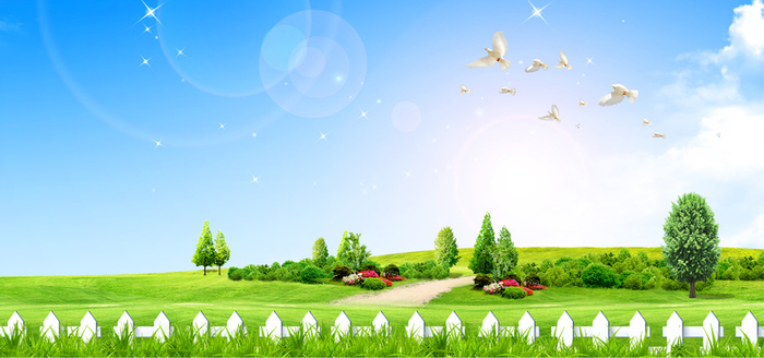 春天简约文艺小清新绿色海报背景高清