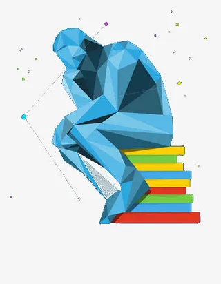 坐在书上思考的人免抠