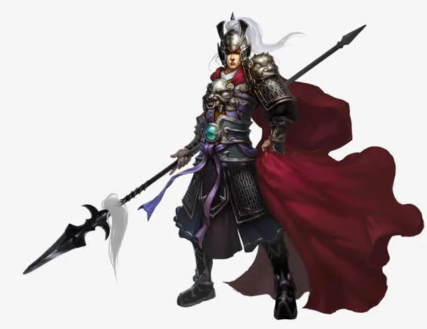 拿长枪的黑甲将军古风手绘免抠