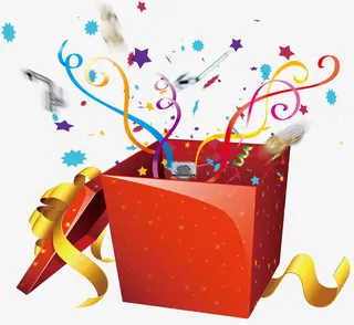 红色礼盒里的飘带免抠