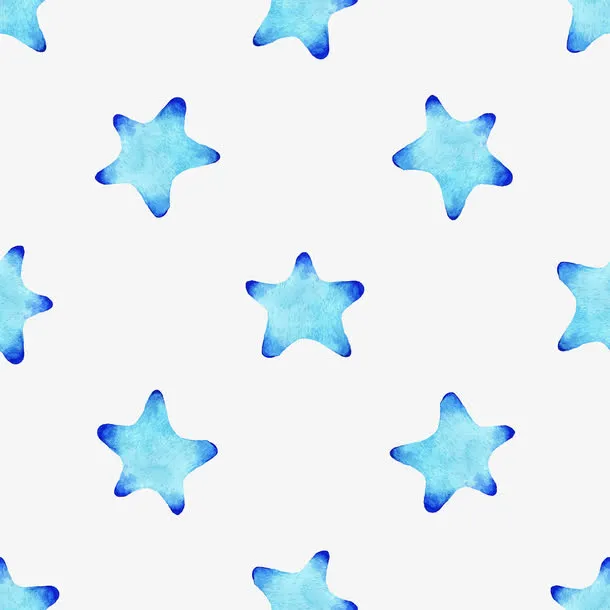 清新森系水彩蓝色星星花纹底纹免抠
