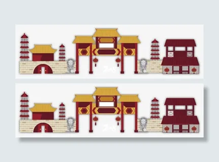 新年卡通手绘门楼矢量图免抠