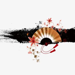 中国风墨色底纹扇子免抠