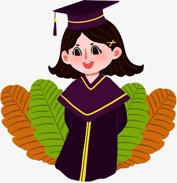 手绘毕业季学士服人物免抠