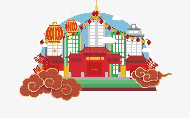 春节红色宫殿大门免抠