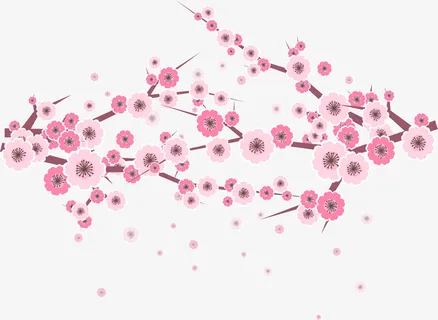 粉红梅花树枝免抠