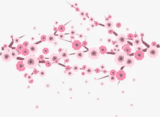 粉红梅花树枝免抠