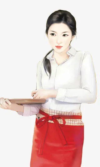 手绘服务员美女免抠