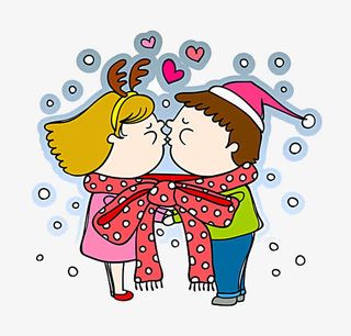 卡通冬季雪地里拥抱孩子免抠