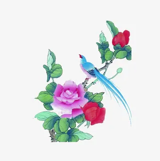 绿叶红花图免抠