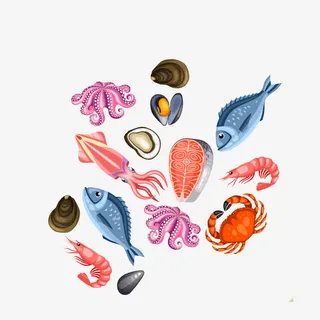 卡通一堆海鲜产品素材免抠