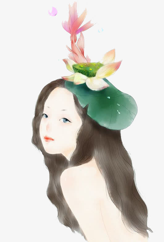 水彩女孩免抠