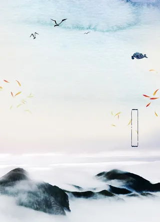 中式淡雅水墨山水中国传统文化背景高清