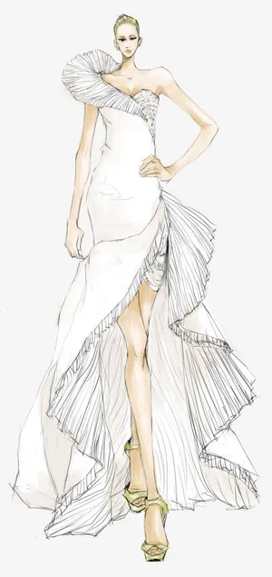手绘礼服婚纱模特插画免抠
