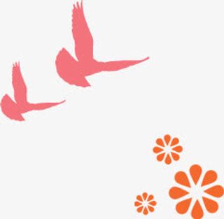 手绘粉色小鸟花朵免抠