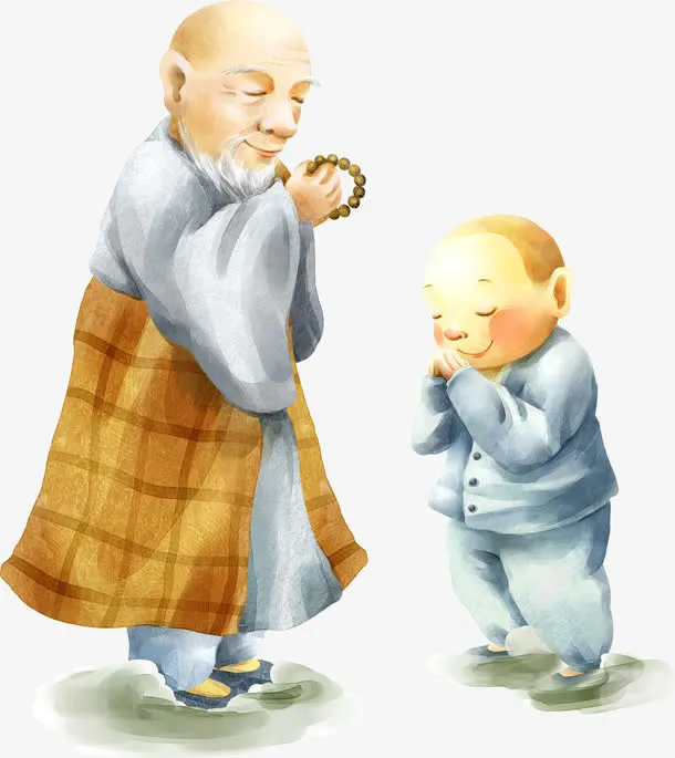 寺庙和尚住持手绘免抠