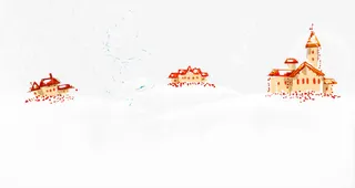 手绘房子和雪地免抠