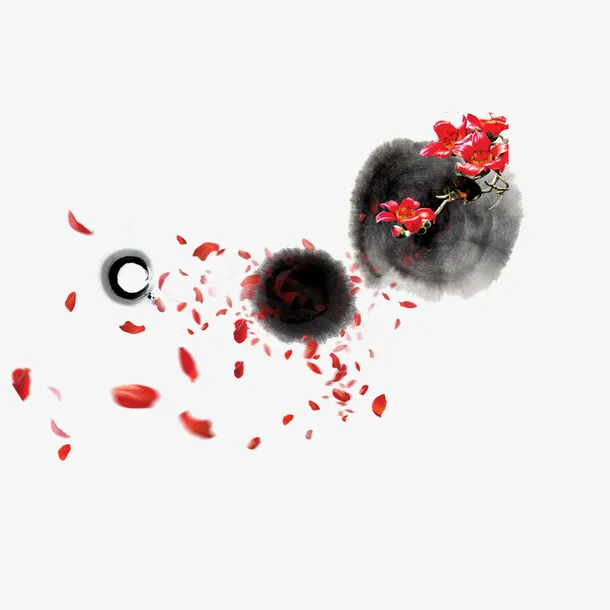墨画上的花瓣免抠
