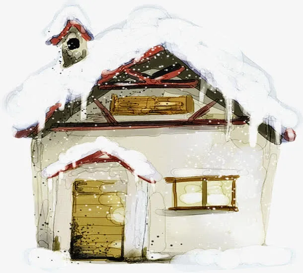手绘卡通房屋雪地免抠