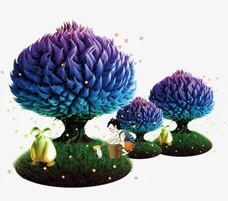 手绘潘多拉萤火虫森林插画免抠