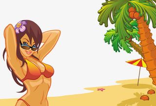 沙滩上的性感美女免抠