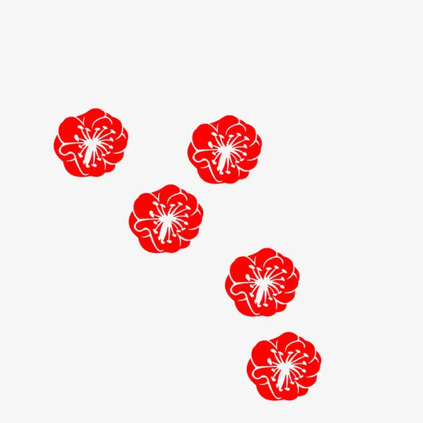 红色梅花五朵剪纸免抠